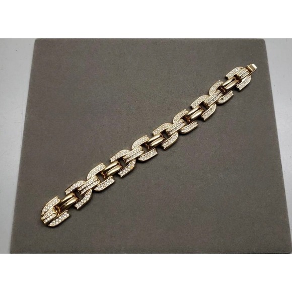 Dior Jewelry - Vintage Dior Gold Tone Chain Link Bracelet‎ 191g Pave Crystal Statement 7”